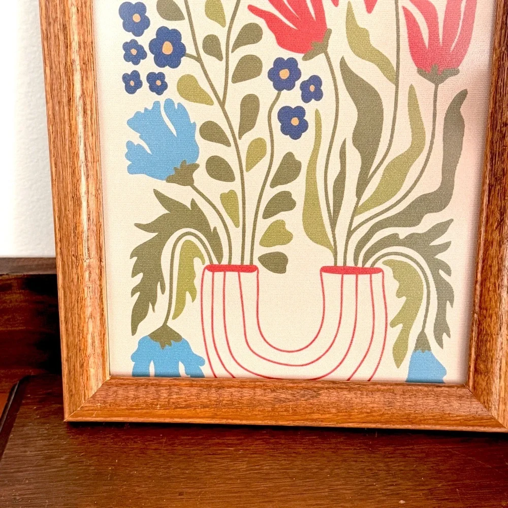 Scandinavian Floral Flowers in a Vase Still Life Canvas Art Print Wood Framed